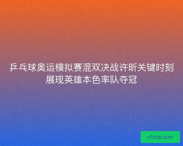 乒乓球奥运模拟赛混双决战许昕关键时刻展现英雄本色率队夺冠