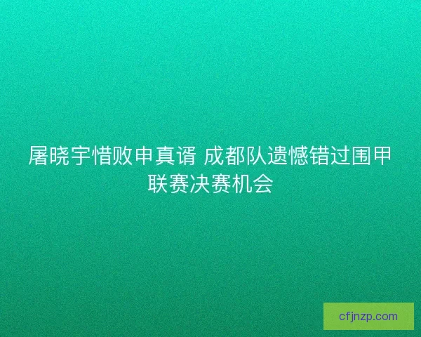 屠晓宇惜败申真谞 成都队遗憾错过围甲联赛决赛机会