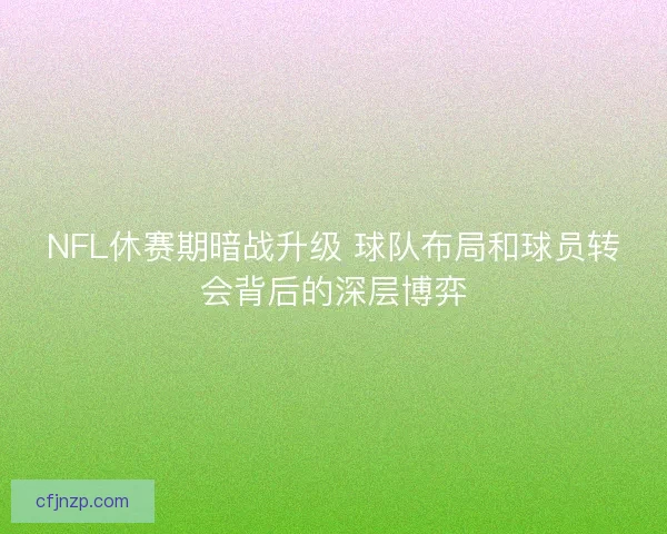 NFL休赛期暗战升级 球队布局和球员转会背后的深层博弈 NFL休赛期暗战升级 球队布局和球员转会背后的深层博弈